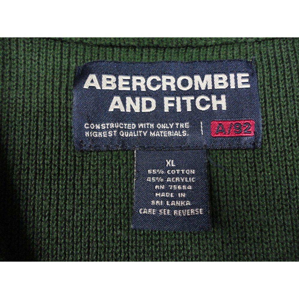 Abercrombie and Fitch Sweater Mens XL Green White Half Zip Pullover A/F 92 Logo - Picture 7 of 9
